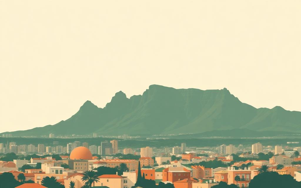 Illustrated Cape Town skyline with Table Mountain